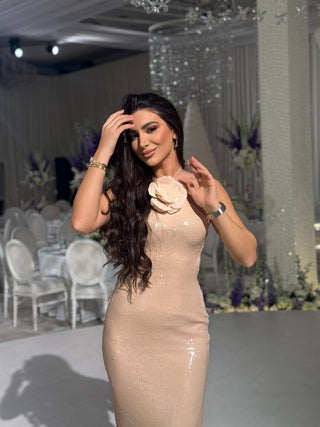 Bloom Sequin Halter neck backless long dress