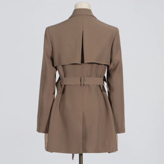 Belted Mid-Length Suit Long Sleeve Jacket
