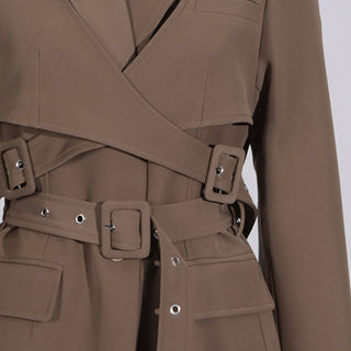 Belted Mid-Length Suit Long Sleeve Jacket