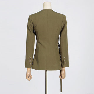 Long Sleeve V-Neck Suit Jacket with Belt