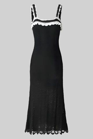 Lace-Trim Crochet Sleeveless Midi Dress