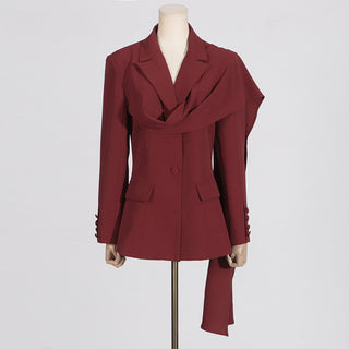 Trendy Shawl-Spliced Long Sleeve Suit Jacket