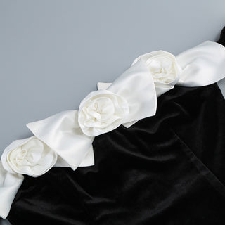 Elegant Off-Shoulder Long Velvet Evening Dress with Floral Details