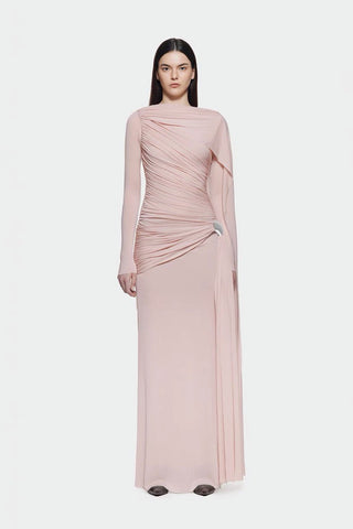 Classic Draped Fit Stretch Fabric Long Sleeve Dress