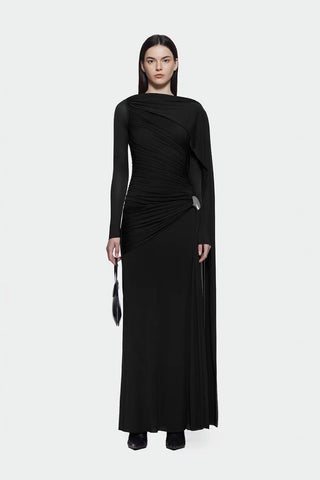 Classic Draped Fit Stretch Fabric Long Sleeve Dress