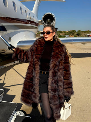 Luxury Dark Brown Faux Fur Coat  – Medium (95 cm)