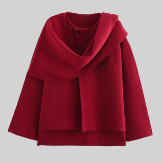 Short Knitted Jacket with Built-In Scarf - Cozy & Stylish Layer