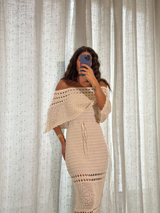 Apricot Lace Elegance Off Shoulder Long Dress