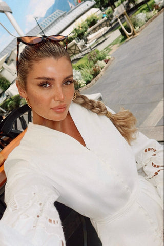 Embroidered Tie-Waist Ruffle Long Sleeve Mini Dress