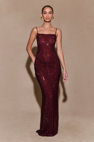 Hot Diamond Sparkle Bodycon Long Dress with Sculpted Pleats and Backless Cut