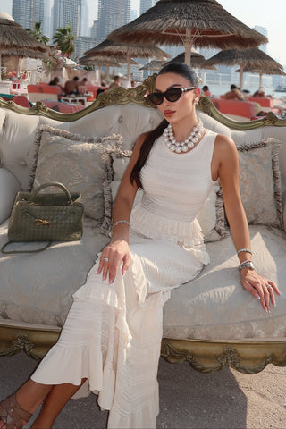 Ruffle Knit Lace Slim Fit  Sleeveless Long Dress