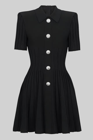 Classic Short Sleeve Polo Button-Up Knitted Mini Dress