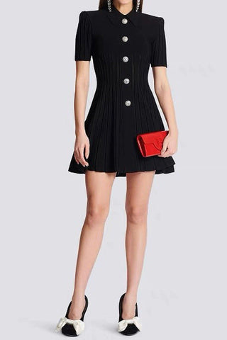 Classic Short Sleeve Polo Button-Up Knitted Mini Dress
