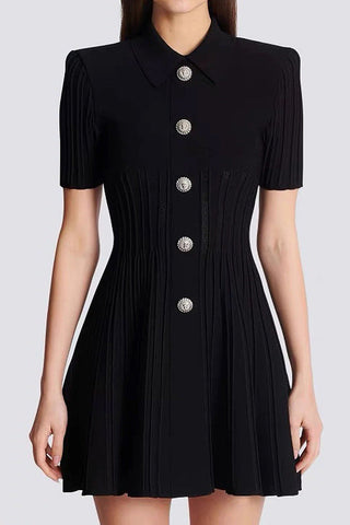 Classic Short Sleeve Polo Button-Up Knitted Mini Dress