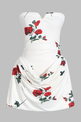 Strapless Bodycon Floral Print Draped Mini Dress