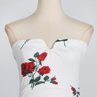 Strapless Bodycon Floral Print Draped Mini Dress