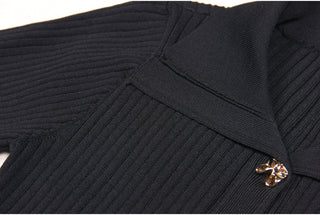 Knitted Button-Up Polo Collar Long Midi Dress – Short Sleeve