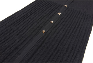 Knitted Button-Up Polo Collar Long Midi Dress – Short Sleeve