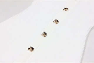 Knitted Button-Up Polo Collar Long Midi Dress – Short Sleeve