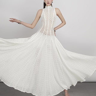 Sheer Lace High Neck Maxi Dress – Sleeveless, Flowy Silhouette