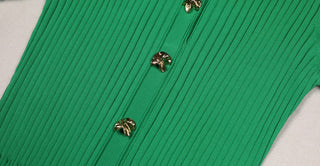 Knitted Button-Up Polo Collar Long Midi Dress – Short Sleeve