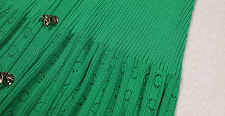 Knitted Button-Up Polo Collar Long Midi Dress – Short Sleeve