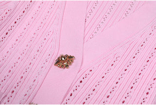 Knitted Long Midi Dress – Button-Up, Peplum Waist, Flared Long Sleeves