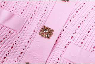 Knitted Long Midi Dress – Button-Up, Peplum Waist, Flared Long Sleeves