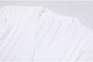 Knitted Long Midi Dress – Button-Up, Peplum Waist, Flared Long Sleeves