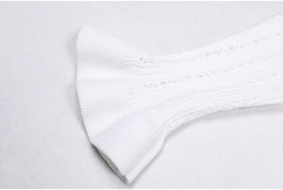 Knitted Long Midi Dress – Button-Up, Peplum Waist, Flared Long Sleeves