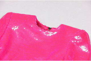 Long Sleeve Shiny Glow Sequin Mini Dress