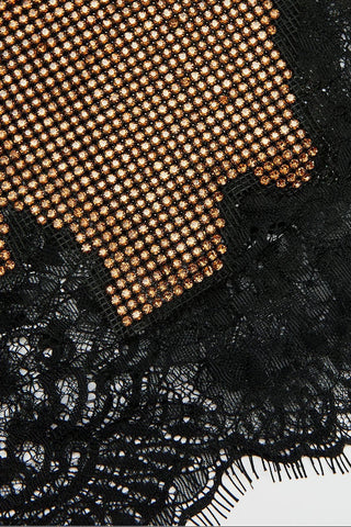 Crystal-Embellished Mesh Mini Skirt with Lace Trim