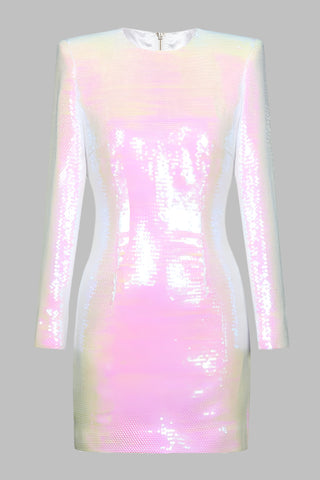 Long Sleeve Shiny Glow Sequin Mini Dress