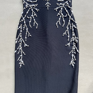 Black Rhinestone Embellished Bandage Bodycon Long  Dress – Sleeveless Strappy Slim Fit Party Dress