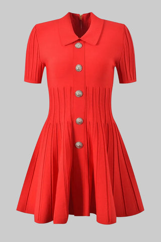 Classic Short Sleeve Polo Button-Up Knitted Mini Dress