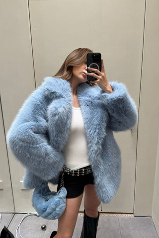 Plush Faux Fur Oversized Coat with Lapel Collar