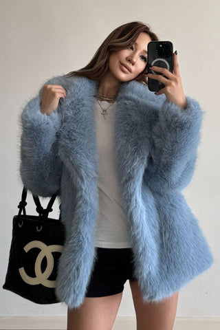 Plush Faux Fur Oversized Coat with Lapel Collar