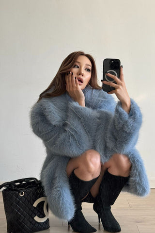 Plush Faux Fur Oversized Coat with Lapel Collar