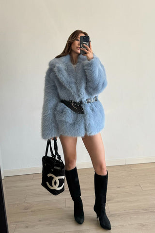 Plush Faux Fur Oversized Coat with Lapel Collar