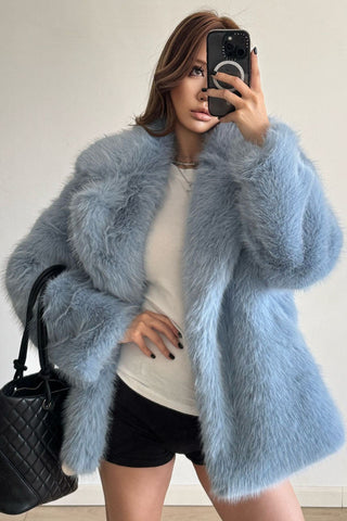 Plush Faux Fur Oversized Coat with Lapel Collar