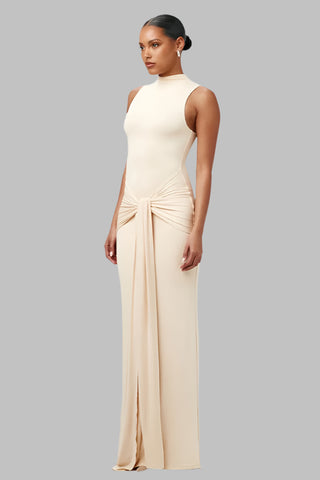 Sleeveless Bodycon Long Dress with Twist Front Detail