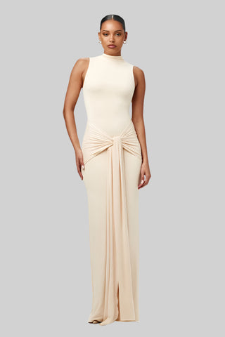 Sleeveless Bodycon Long Dress with Twist Front Detail