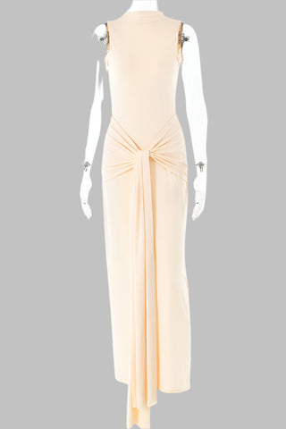 Sleeveless Bodycon Long Dress with Twist Front Detail