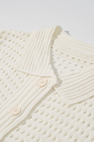 Fringe Hem Knit Set – Crochet Button-Up Top & Ribbed Mini Skirt