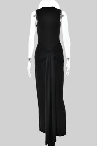 Sleeveless Bodycon Long Dress with Twist Front Detail