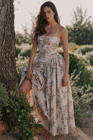 Vintage Garden Inspired Floral Corset Maxi Dress