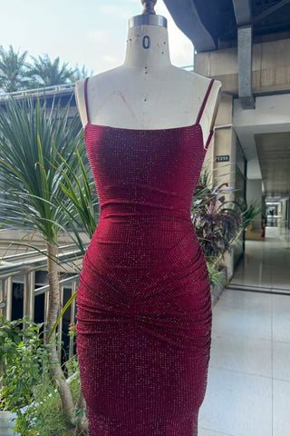 Hot Diamond Sparkle Bodycon Long Dress with Sculpted Pleats and Backless Cut