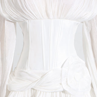 V-Neck Puff Long Sleeve Mini Dress with Corset Waist and Ruffle Skirt