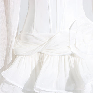 V-Neck Puff Long Sleeve Mini Dress with Corset Waist and Ruffle Skirt