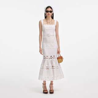 Statement Lace Cutwork Belted Tiered Long Dress